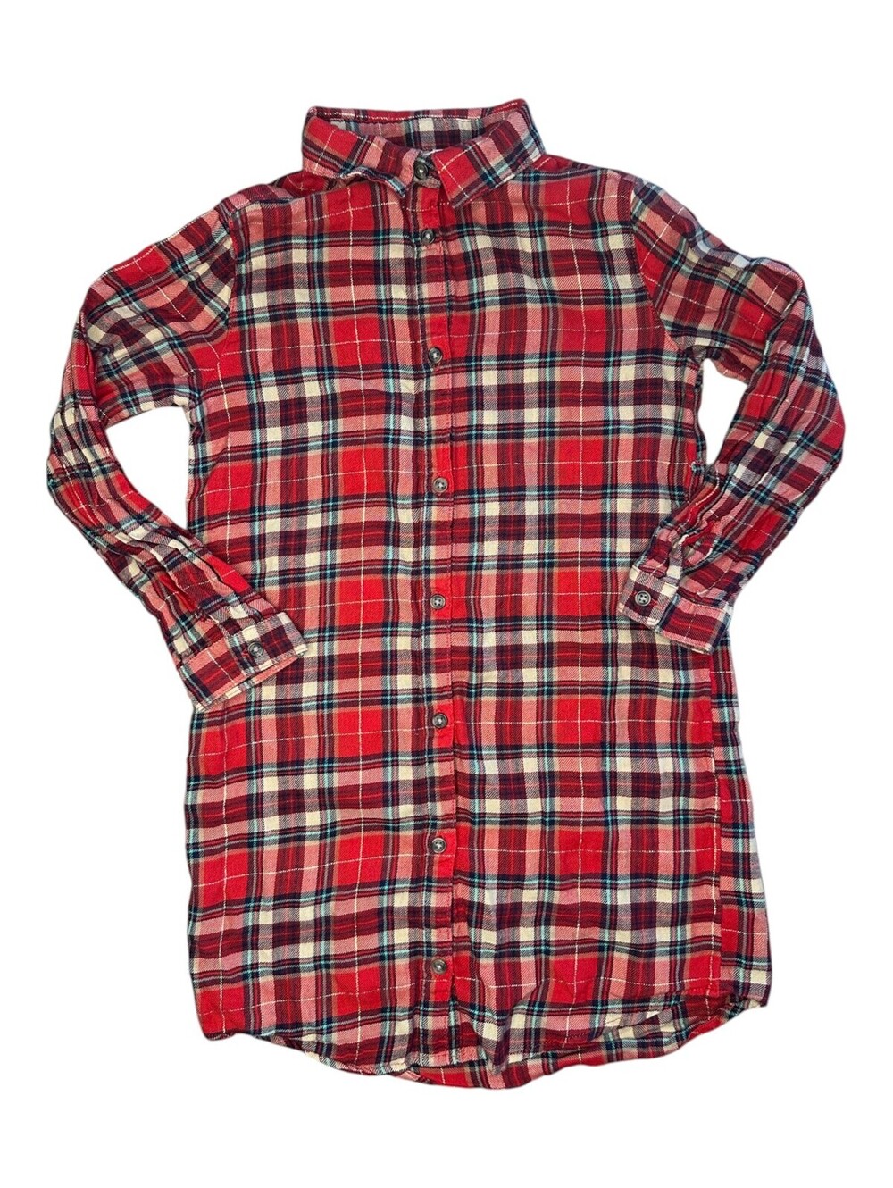 H&M Kid 7 Red Plaid Long Button Down Shirt